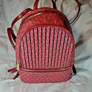 NWT Michael Kors Signature Rhea Zip Medium Backpack Crimson $428